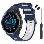 TopPerfekt Silicone Replacement Band for Garmin Forerunner 965 - Navy & White Strap for Men & Women
