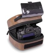 USA GEAR Hard Shell DSLR Camera Case - EVA Protection, Quick Access, Padded Interior for Nikon, Canon, Olympus & More (Brown Vegan)