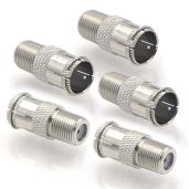 VCE Coaxial Cable Quick Connector Push On Male to F-Type Female Adapter for RG6 Satellite Dish TV 5 Pack