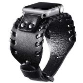 VIQIV Wide Cuff Leather Band for Apple Watch 38mm/40mm - Unisex Retro Replacement Strap for Series SE/6/5/4/3/2/1 in Black