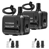 VIVOSUN 2-pack Ultra Quiet 210GPH Submersible Pump for Fish Tank Pond Aquarium Hydroponics with 5ft Power Cord and 2 Nozzles