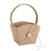 VOSAREA Rustic Burlap Girl Basket for Weddings | Vintage Lace Bowknot Design with Handle