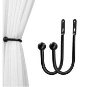 VRSS Black Wall Mount Curtain Tiebacks - Simple Drapery Holdbacks (2pcs) for Elegant Home Decor