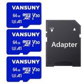 Vansuny 64GB Micro SD Card 3 Pack with SD Adapter A1 V30 4K Video Recording for Phone Security Camera Dash Cam Action Camera