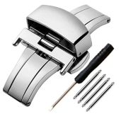 Vellsar 18mm Silver Butterfly Deployant Clasp for Leather Watch Bands - Easy Replacement Buckle