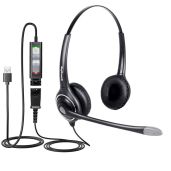 VoiceJoy HD263 USB Headset with Quick Disconnect Adapter Noise Cancelling Microphone for PC Skype and Webinar Business Use