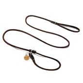 Wellbro Real Leather Slip Dog Leash Adjustable Soft Slim for Puppies Small Dogs 160cm Long 0.6cm Wide Brown