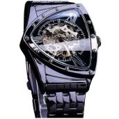 Luxury Men's Automatic Skeleton Watch - Waterproof Stainless Steel, Luminous Sports Design, Black Band & Case