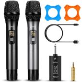 Wireless Microphone Bluetooth UHF Dual Handheld Mic System Rechargeable Receiver 160 ft Range for Karaoke Singing Amp PA Speaker