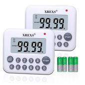 XREXS Digital Kitchen Timer Magnetic Countdown Clock with Loud Alarm Large Display 2 Pcs Battery Included White