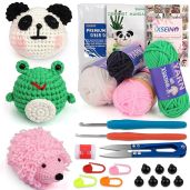 XSEINO Crochet Kit for Beginners with Video Tutorials Learn to Crochet for Adults and Kids Panda Frog Hedgehog Designs
