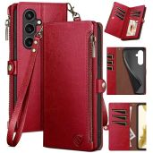 XcaseBar Samsung Galaxy S23 FE Wallet Case Zipper Credit Card Holder RFID Blocking Flip Folio PU Leather Shockproof Cover Red