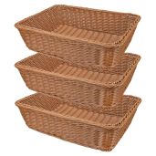 Yarlung 3 Pack Rattan Woven Bread Baskets - 11.8 Inch Poly Wicker for Serving Fruits & Vegetables - Perfect for Home & Restaurant Use