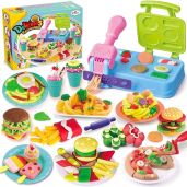 YiQis Burger & Ice Cream Playdough Sets for Kids 2-8 | 21 Accessories & 5 Color Dough for Creative Play