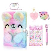 Homicozy Bear Diary for Girls with Lock and Keys Kids Journal Travel Notebook Gift Set for Writing Drawing Plush Secret Diary