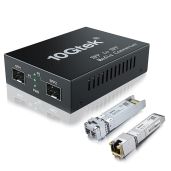ipolex 10G SFP+ to SFP+ Fiber Media Converter Pack of 2 with SR Module and 10GBase-T Copper Module for Multi Mode LC Fiber and CAT6a/7
