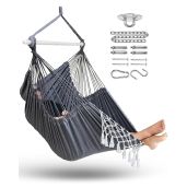 MIZTLI XXL Large Macrame Hammock Chair Swing for Indoor Bedroom Max 500 Lbs with Complete Hanging Kit