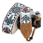 Padwa Lifestyle Vintage Camera Strap 2 Inch Wide Crazy Horse Cowhide Embroidered Universal Neck Shoulder Crossbody for DSLR Photographers