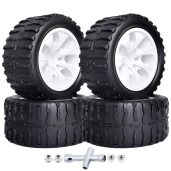 Pre-Glued GoHobby 1/10 RC Truck Tires 2.8 Inch and 12mm Hex Wheels for Traxxas Slash Rustler Redcat Volcano Team Associated MT10 Set of 4