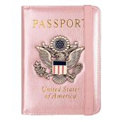 TOURSUIT RFID Passport and Vaccine Card Holder Combo Leather Wallet Organizer for Women with Vaccination Protector Slot Rose Gold