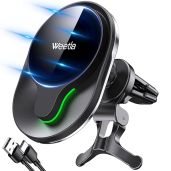 Magnetic Wireless Car Charger for iPhone 14/13/12 - Weetla Fits MagSafe Air Vent Mount, Fast Charging, Black