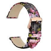 WOCCI 18mm Flower Watch Band for Women Genuine Leather Quick Release Strap Rose Gold Buckle Fuchsia Peony