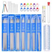 woshilaoDS 35pcs Double Pointed Knitting Needle Sets, 20 cm 7.8 inch Stainless Steel Metal Knitting Needles with Double Ended for Beginner, Sock