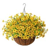 ZFProcess Artificial Faux Hanging Plants for Indoor Outdoor Garden Decor with Silk Daisy in 12inch Basket and Coconut Lining