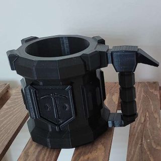 3D Printed Deep Rock Galactic Gaming 12 Oz Beer Mug Holder Stand, Gaming Accessories, Board Game, Gamer Merchandise, Safe Plastic, Gaming Decor (Black)