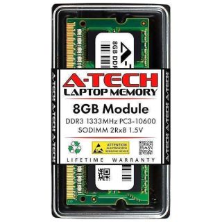 A-Tech 8GB DDR3 1333MHz PC3-10600 CL9 SODIMM 2Rx8 1.5V 204-Pin Non-ECC SO-DIMM Laptop, Notebook RAM Memory Module