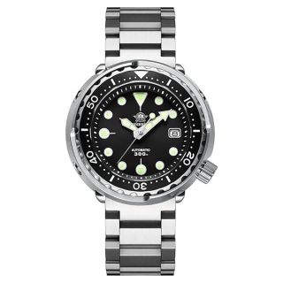 ADDIESDIVE Scuba Mens Diving Watch Automatic Diver 300 M 47.5 MM Big Black Analog Luminescent Chromalight Dial