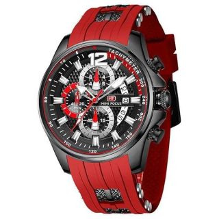 AIMES Watches for Men Stylish Analog Quartz Chronograph Military Waterproof Luminous Big Face Mens Watch Business Work Casual Fashion Dress Red Silicon Strap Men&amp;#039;s Wrist Watches Elegant Gift for Men