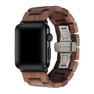 AIYIBEN Wooden Watch Band 42mm 44mm 45mm 49mm with Stainless Steel Butterfly Buckle Compatible for iWatch Ultra 2 SE Series 9 8 7 6 5 4 3 2 1(Walnut)