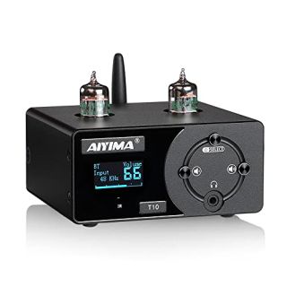 AIYIMA T10 JAN5654 Tube Vacuum Preamplifier Audio Decoder Bluetooth 5.0 HiFi Headphone Amp with PC-USB APTX Coaxial Optical Input &amp; OLED Display for Home Audio Amplifier (T10)