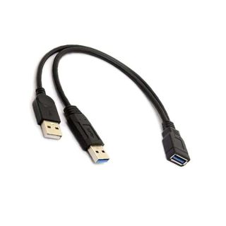 ALINNA Black USB 3.0 Female to Dual USB Male Extra Power Data Y Extension Cable Splitter Adapter for 2.5&amp;quot; Mobile Hard Disk