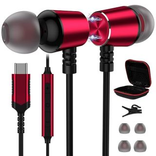 APETOO USB C Headphones for iPhone 15 16 Pro Max Samsung S21 S22 S23 S24 Ultra Flip Fold A55 A54 A9 Noise Canceling in-Ear Type C Earphones Magnetic Wired Earbuds with Mic HiFi Stereo for Android,Red