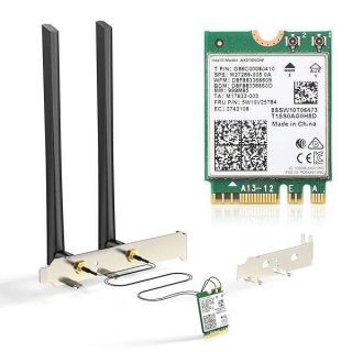 AX210 WiFi 6E Desktop Kit, Expand to Tri-Band 6GHz/5GHz/2.4GHz M.2 NGFF Wireless Bluetooth 5.2 Card Support Windows 10 11, 64 bit Desktop PC, Includes Ipex Cable, 5dBi Antennas and Brackets