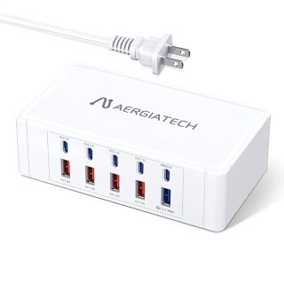 Aergiatech USB C Charger Station, 10-Port 100W Charging Hub with PD3.0 and QC3.0 Fast Charging for Multiple Devices, Compatible with iPhone 15/Pro/14/13, iPad Air/Pro, Galaxy -White