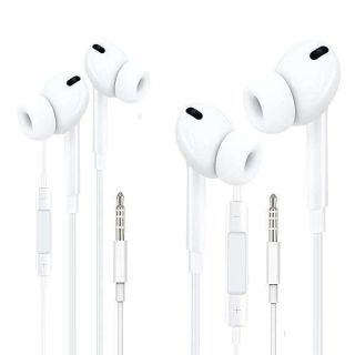 Aksenli 2 Pack Wired Earbuds Volume Control Earphone HiFi Stereo 3.5mm Headphones with Microphone for iPad iPod PC MP3 Android Computer White