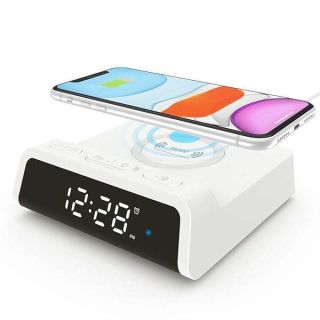 Alarm Clock with 15W Fast Wireless Charging Pad, Snooze Alarm Clock with 4 Brightness 12/24H,Compatible with iPhone, Samsung Galaxy,LG,AirPods Wireless Charger for Bedroom,Additional USB Port