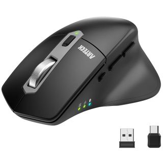 Arteck Multi-Device Wireless Bluetooth Mouse with Nano USB-A, USB-C Receiver Ergonomic Right Hand Silent Clicking Rechargeable Mouse for Computer Desktop PC Laptop Mac iPad and Windows 11/10 iPad OS