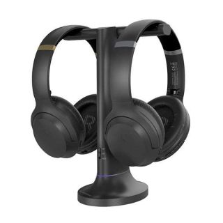 Avantree Duet - Dual Wireless Headphones for TV Watching with Transmitter/Charging Stand 2-in-1, Clear Dialogue Mode &amp; Volume Boost for Seniors, Scalable to 100 Headphones - Black