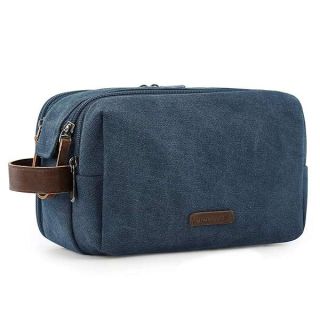 BAGSMART Toiletry Bag for Men, Canvas Travel Toiletry Organizer Dopp Kit Water-resistant Shaving Bag for Toiletries Accessories,Navy Blue-Medium