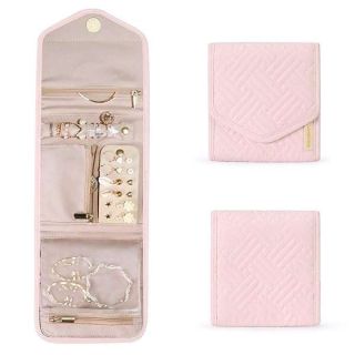 BAGSMART Travel Jewelry Organizer Case Foldable Jewelry Roll for Journey-Rings, Necklaces, Earrings, Bracelets,Mini,Light Pink