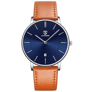 BEN NEVIS Watch, Mens Watch,Minimalist Fashion Simple Wrist Watch Analog Date with Leather Strap Orange Blue