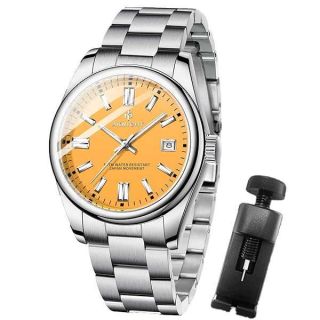 BENYAR AKNIGHT Mens Wrist Watches for Men, 50M Waterproof and Scratch Resistant, Stainless Steel Yellow Watches, Perfect Quartz Movement, Analog Chronograph Business Watches Date Luminous Watch