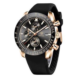 BENYAR - Stylish Wrist Watch for Men, Silicon Strap Quartz Movement, Waterproof Analog Chronograph Business Watches