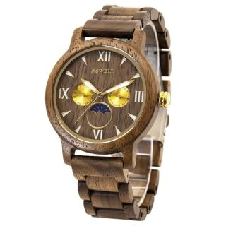 BEWELL Wood Watches Mens Quartz Movement Chronograph Wood Handmade Date Display Stylish Wristwatch