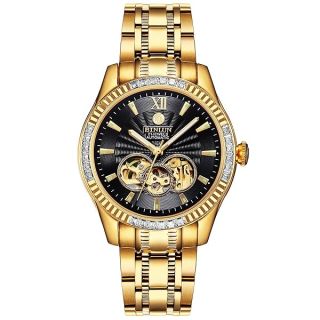 BINLUN Men&amp;#039;s Automatic Gold Watches 18K Gold Plated Diamond Mechanical Watch Waterproof Stainless Steel Skeleton Wrist Watch for Men