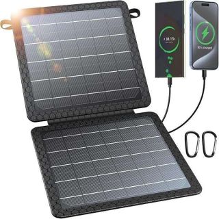 BLAVOR 10W Portable Solar Charger(5V/2A Max), Small Foldable Solar Panel with USB-C USB-A Outputs Compatible with Cell Phone Tablet, IPX4 Waterproof for Camping, Hiking, Backpacking